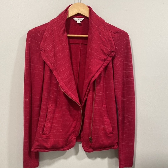 Lucky Lotus Tops - LUCKY LOTUS Jacket Brick Red Burgundy Shawl Collar Zip Sweatshirt SMALL